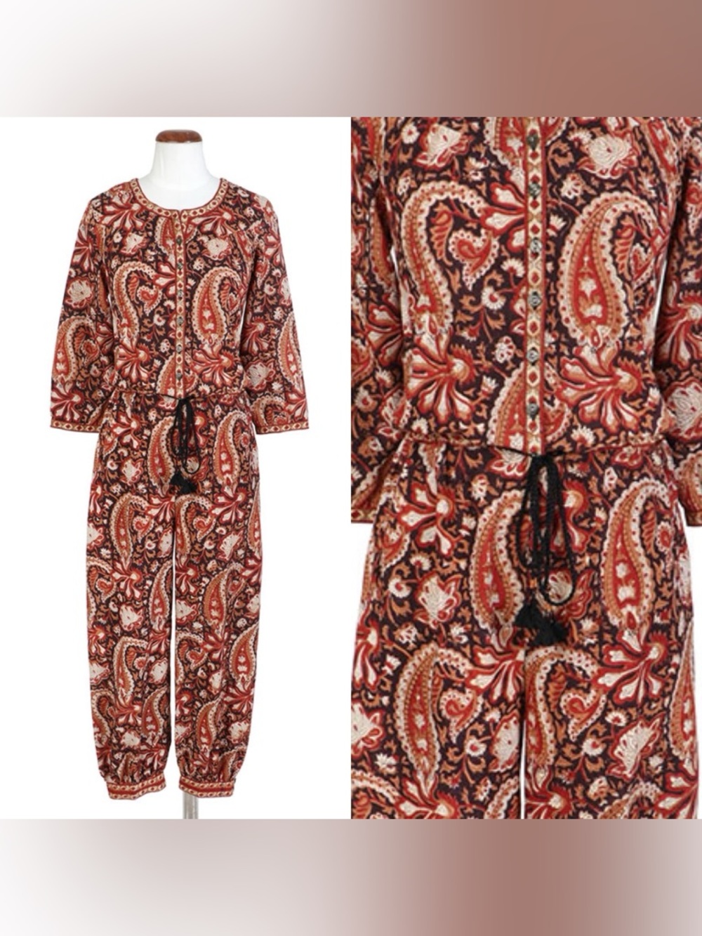 Anokhi Floral Paisley Cotton Jumpsuit Size Medium
